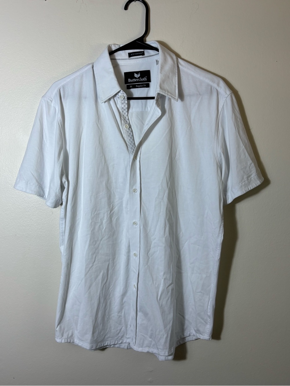 Buttercloth Icy Cotton Shirt Mens M White Short Sleeve Button Up Cooling Stretch